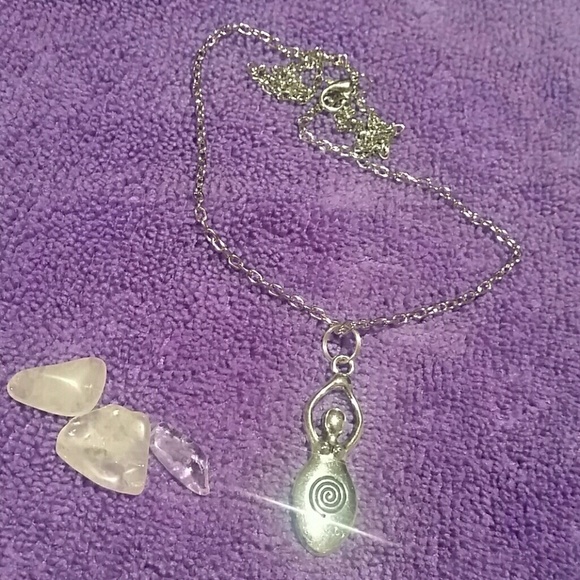 goddess fertility charm necklace small/ large silver tone diety spiral w stones - Picture 11 of 13